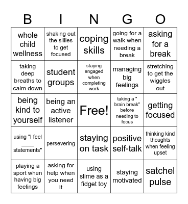 End of Session Bingo Card