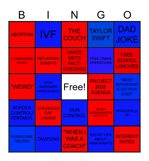 VICE PRESIDENTIAL DEBATE Bingo Card