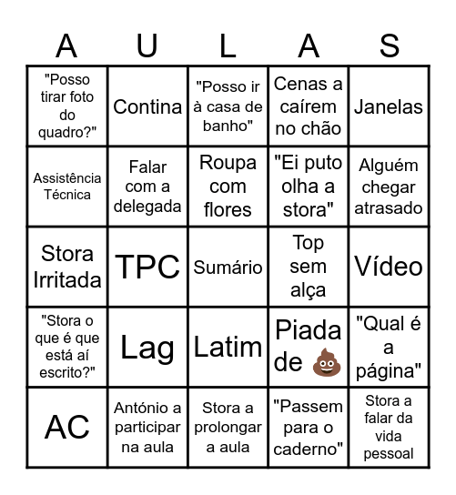 Aulas bingo Card