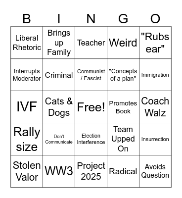 VP Debate Bingo Card