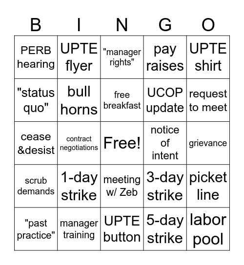 Status Quo Bingo Card