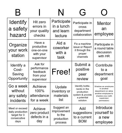 Production BINGO Card