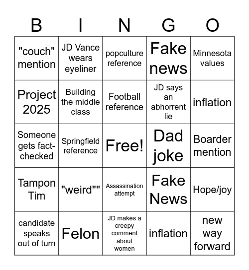 vp debate Bingo Card