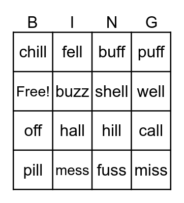 Fall Bingo Card