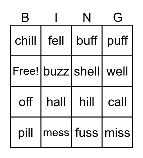 Fall Bingo Card