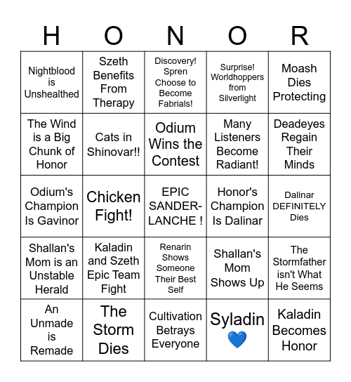 Wind and Truth Bingo Card