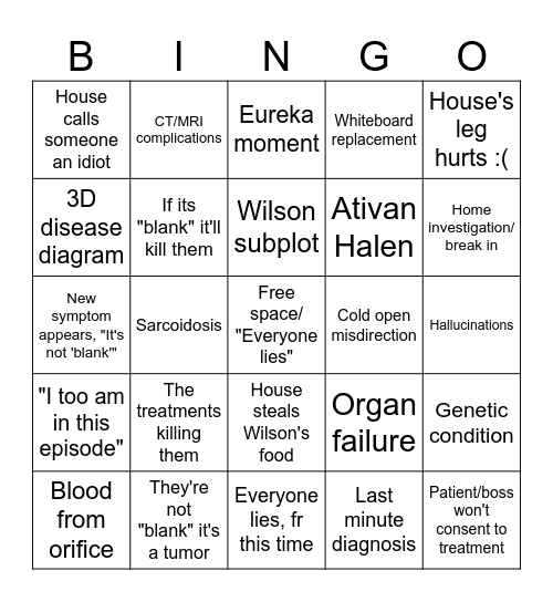 House MD bingo card Bingo Card