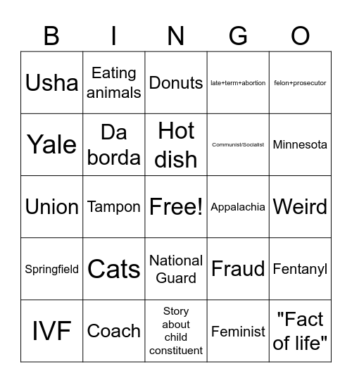 Waltz's Waltz Bingo Card