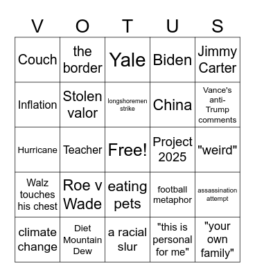 WALZ v VANCE Bingo Card