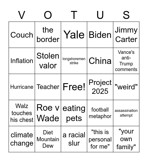 WALZ v VANCE Bingo Card