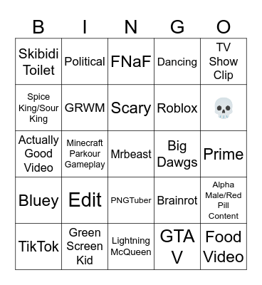 YouTube Shorts Bingo Card