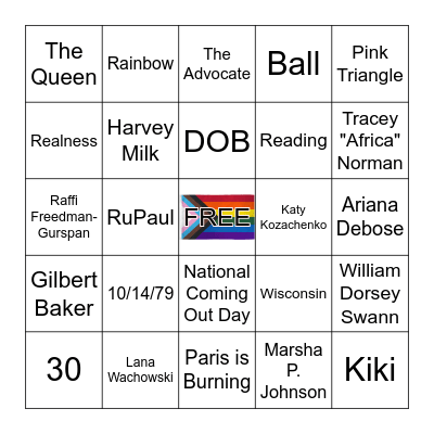 LGBTQIA+ History Month Bingo Card