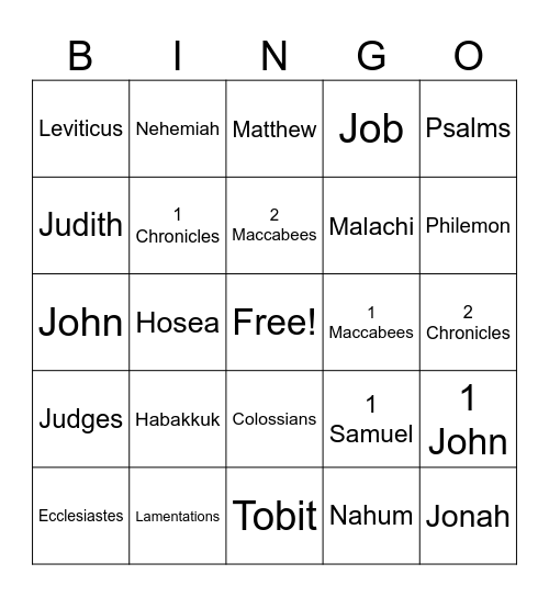 Bible Bingo Card