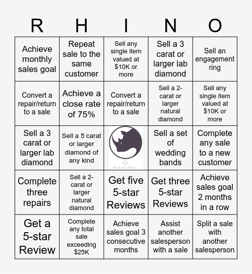 Diamonds Direct RHINO Bingo Card