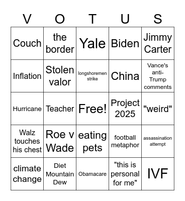WALZ v VANCE Bingo Card