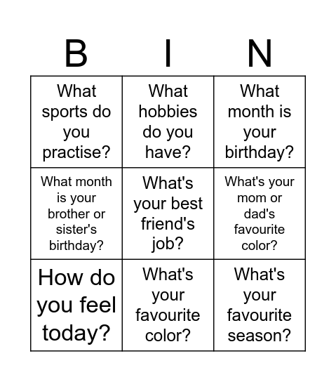 Untitled Bingo Card