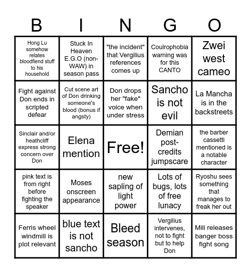 Season 5 bingo Card