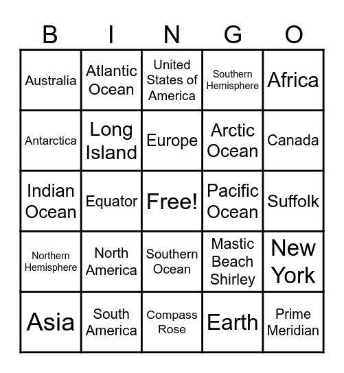 WHERE WE LIVE Bingo Card