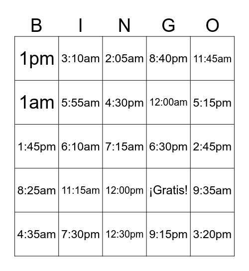 ¿Qué hora es? Bingo Card