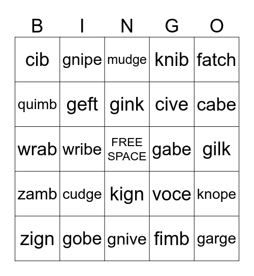 Skill 9 Nonsense Words Bingo Card