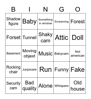 Scary video Bingo Card