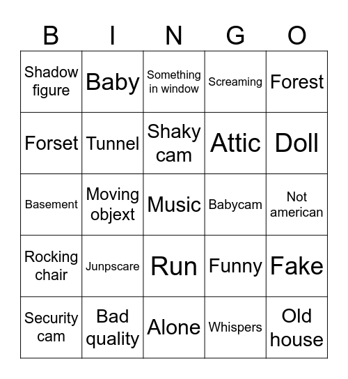 Scary video Bingo Card