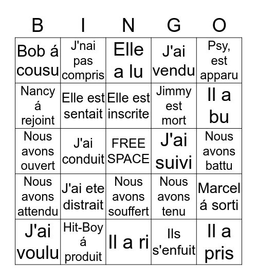 Passé composé et Imparfait Bingo Card