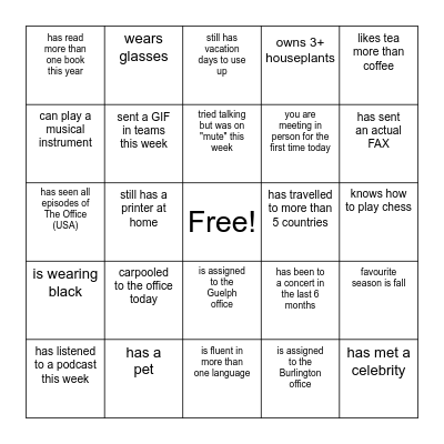 Find a coworker who... Bingo Card