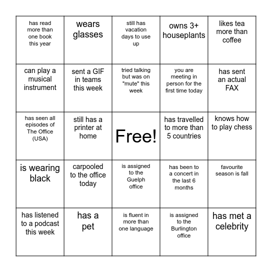 Find a coworker who... Bingo Card