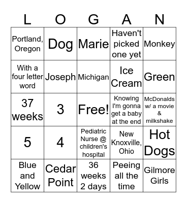 Baby Bingo Card
