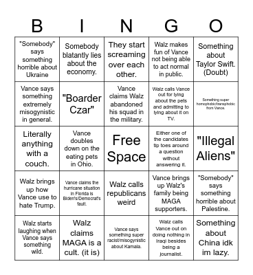 2024 VP Debate Bingo Card