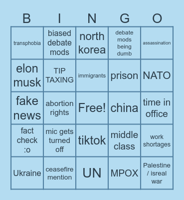 DEBATE BINGO SOB Bingo Card