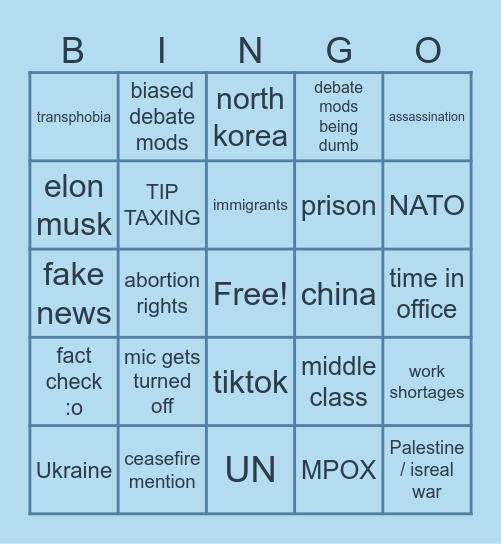 DEBATE BINGO SOB Bingo Card