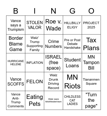 VP DEBATE BINGO Card