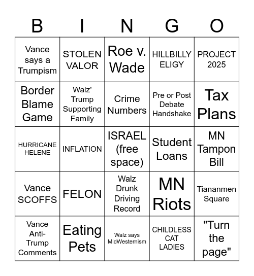 VP DEBATE BINGO Card