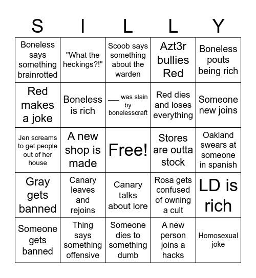 Sillies Bingo Card