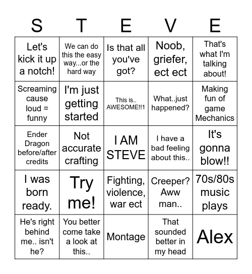 MINECRAFT MOVIE BINGO Card