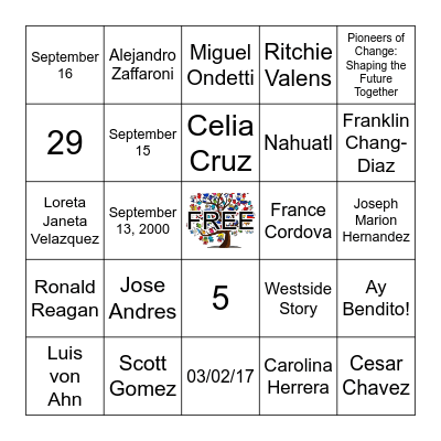 Hispanic Heritage Month Bingo Card