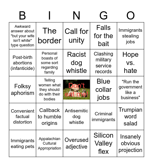 Walz vs. Vance Bingo Card