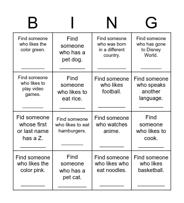 Untitled Bingo Card