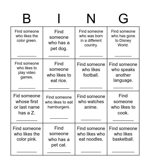 Untitled Bingo Card
