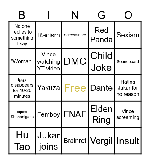 PS Party Bingo Card