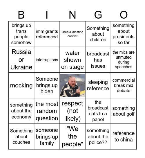 Beyond The Garage VP Debate Bingo Card