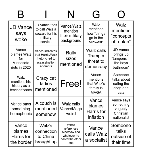 Aidan's Sheet Bingo Card