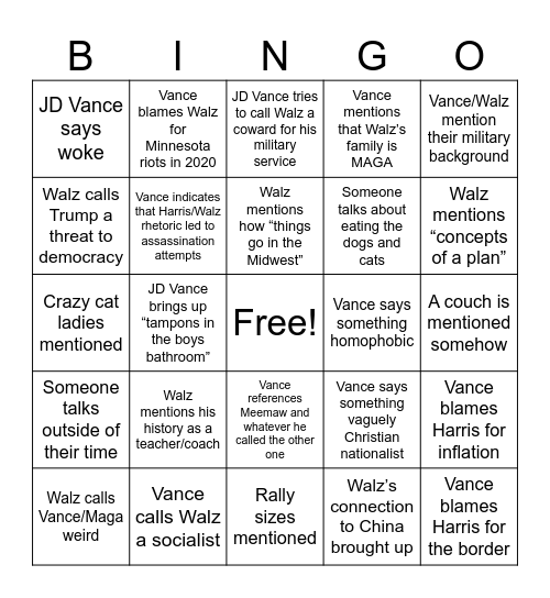 Aidan's Sheet Bingo Card