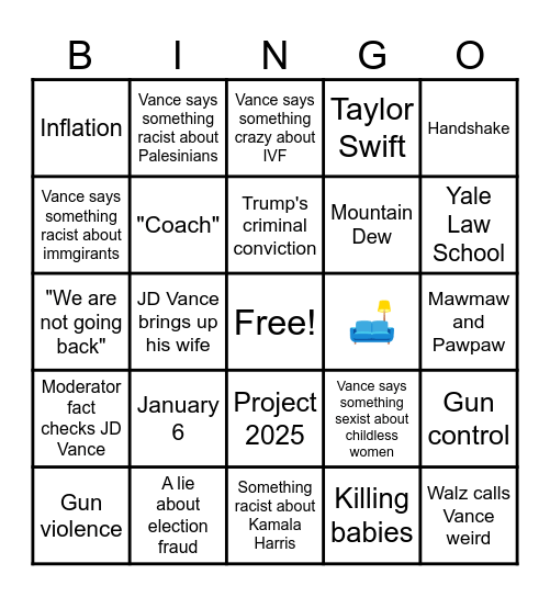 Walz-Vance Debate Bingo Card