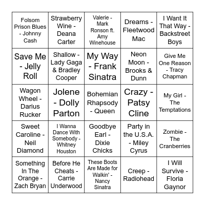 Karaoke Night Bingo Card