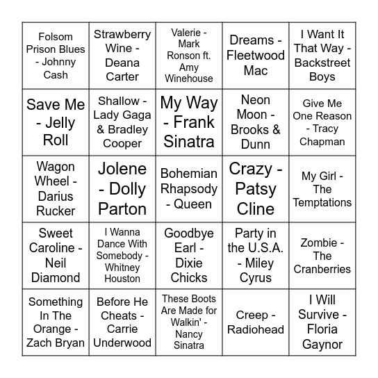 Karaoke Night Bingo Card