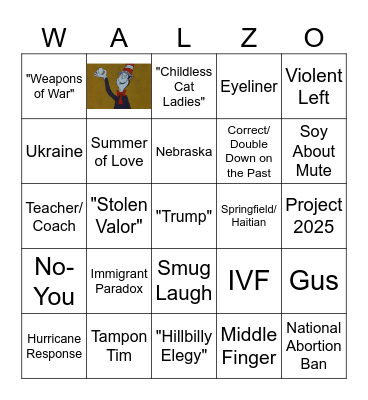 Vice Presidential Debate Night Bingo Card
