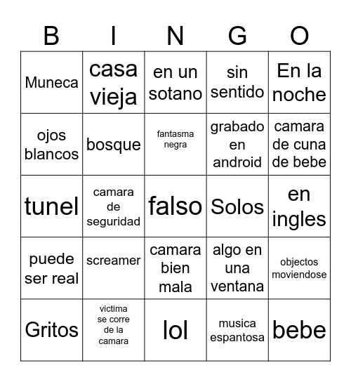 videos de miedo Bingo Card